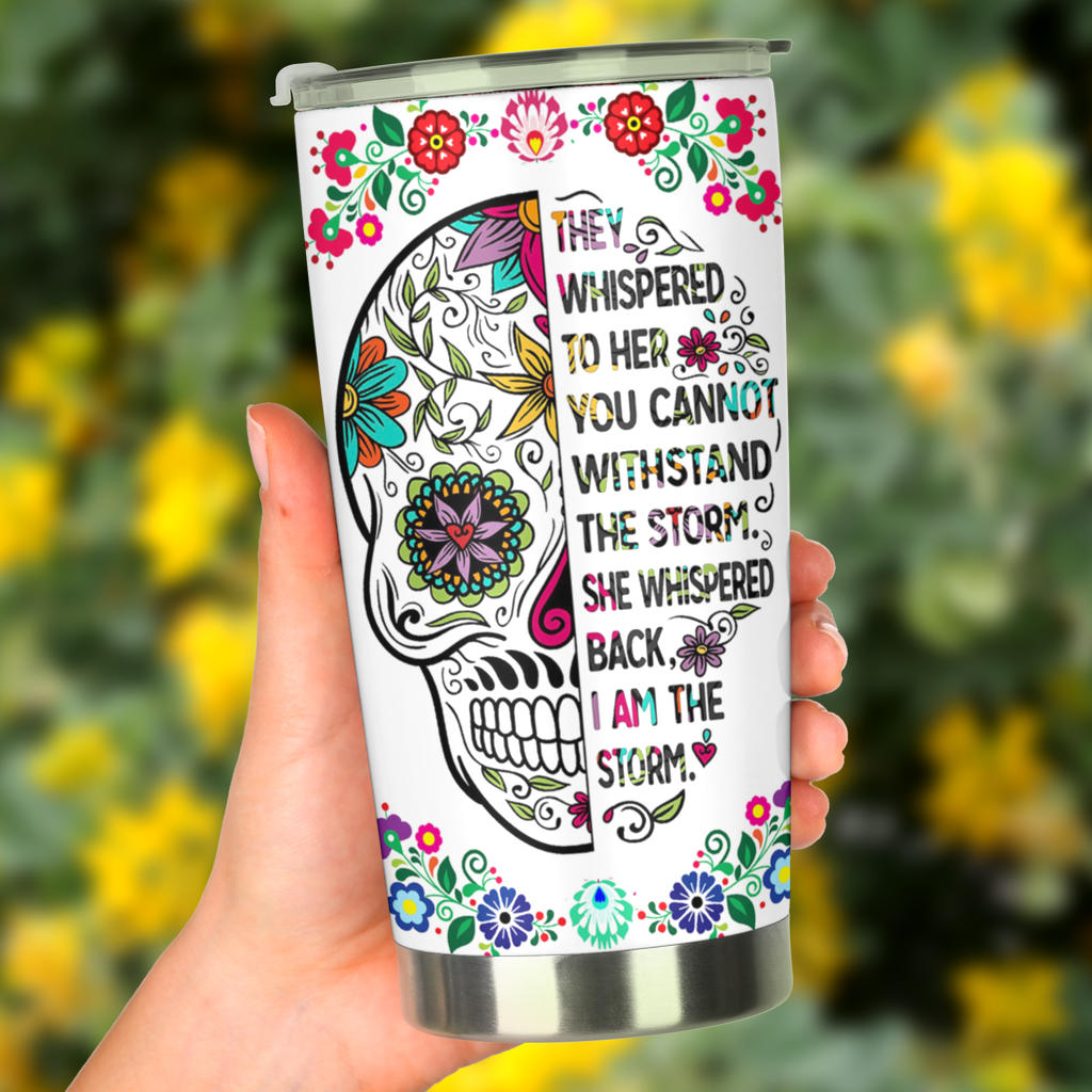 Dia de los muertos skull tumbler, sugar skull girl beer mug, candy skull coffee mug, mexican skull freezer Mug, day of the dead tumbler