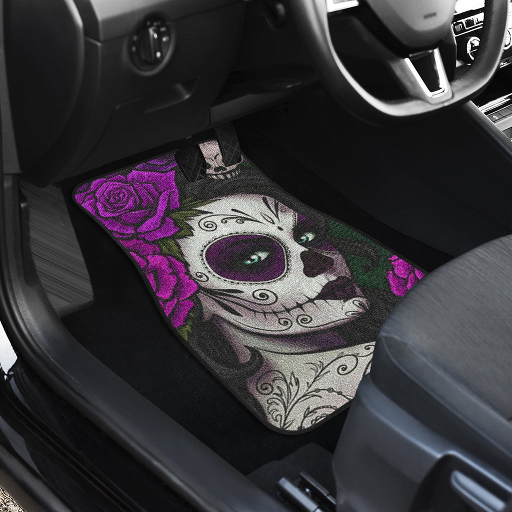 Set of 4 pcs sugar skull girl car mats