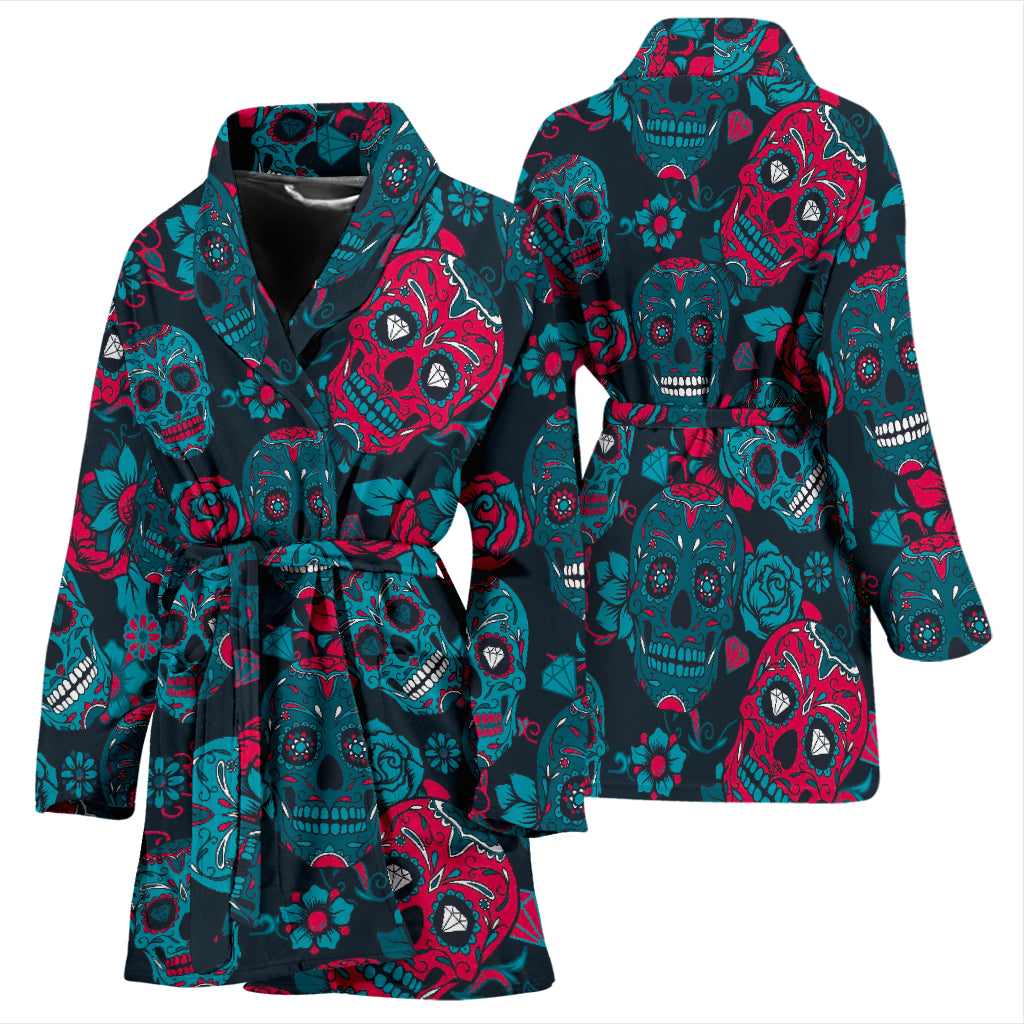 Sugar Skull Women's Bath Robe, sugar skull day of the dead skull pajamas dress