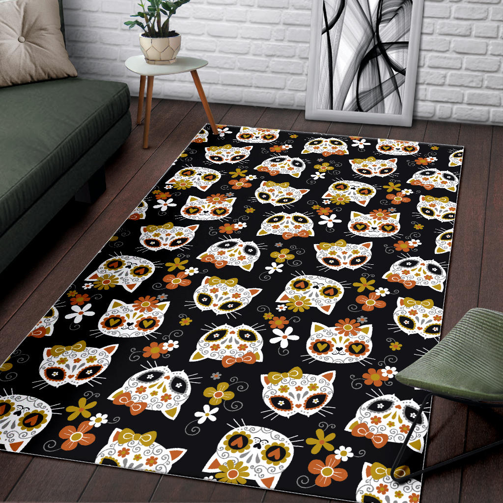 Sugar skull cat rug carpet mat