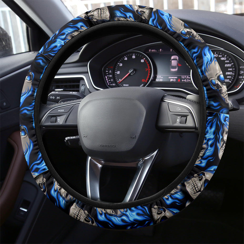 Flaming skull steering wheel cover