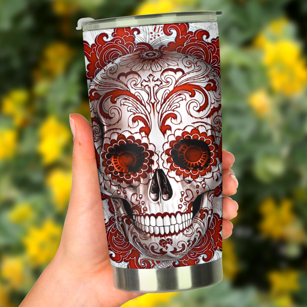 Sugar skull floral tumbler mug cup