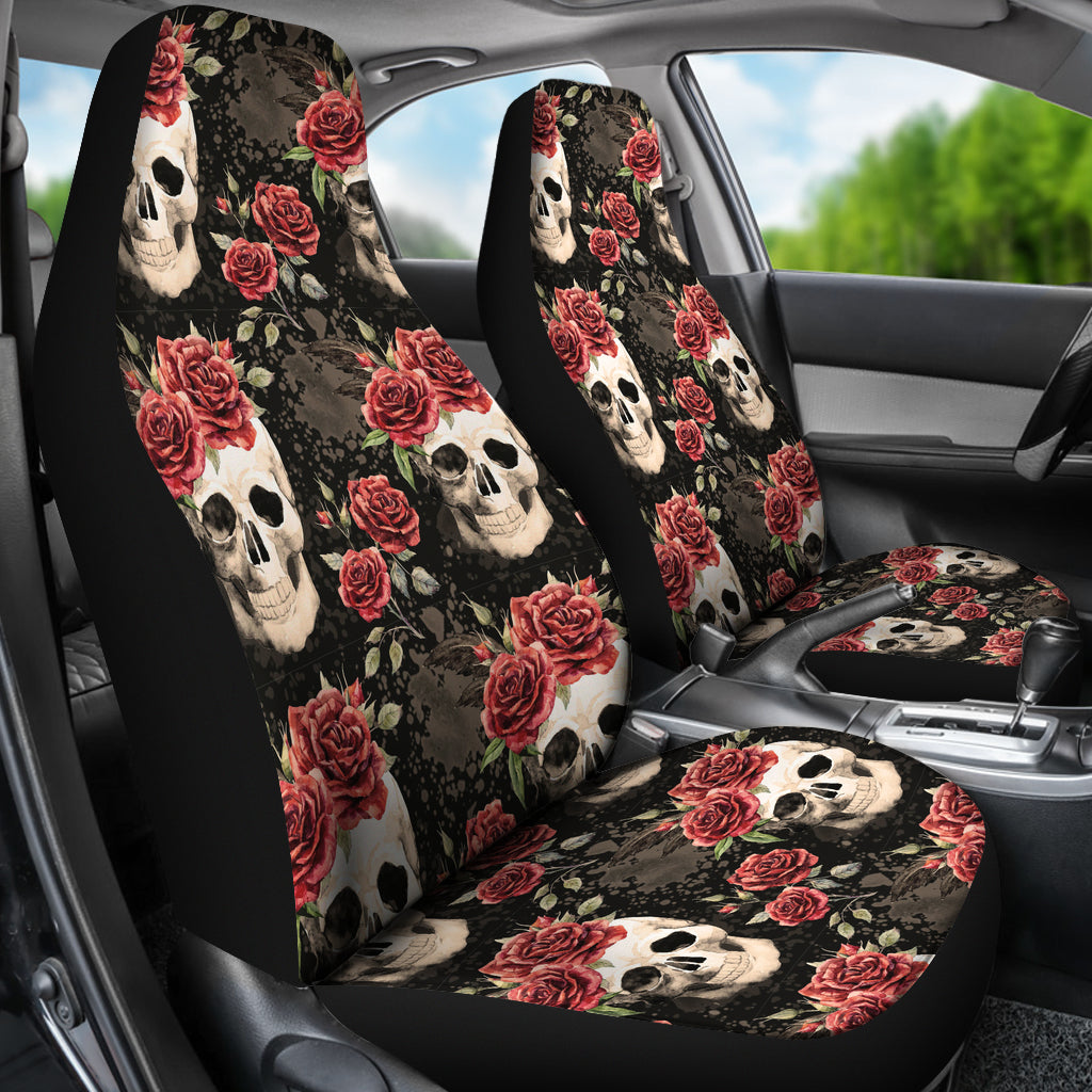 Set 2 pcs Floral sugar skull day of the dead skull car seat covers