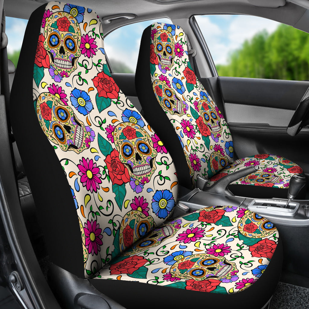 Set of 2 sugar skull car seat covers