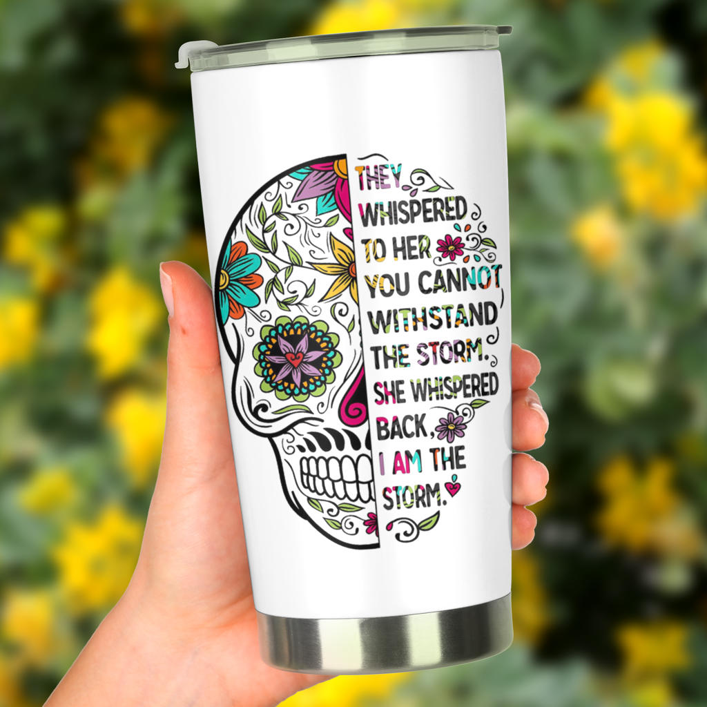 Sugar skull Day of the dead floral tumbler mug cup