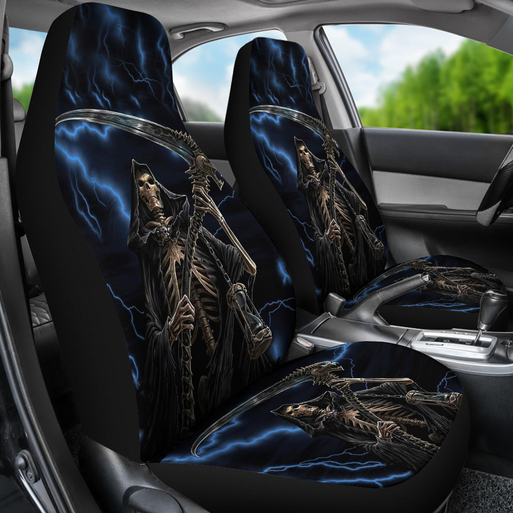 Set of 2 Grim reaper awesome skull car seat covers