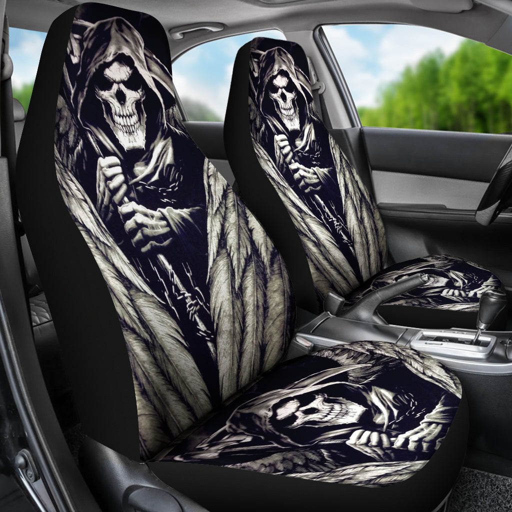 Set 2 pcs Gothic skull wings car seat covers
