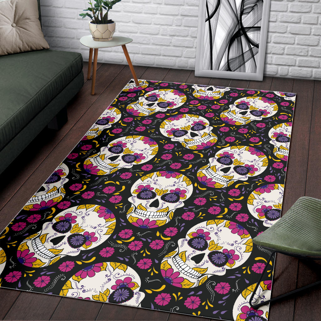 Sugar skull area rug, day of the dead rug carpet