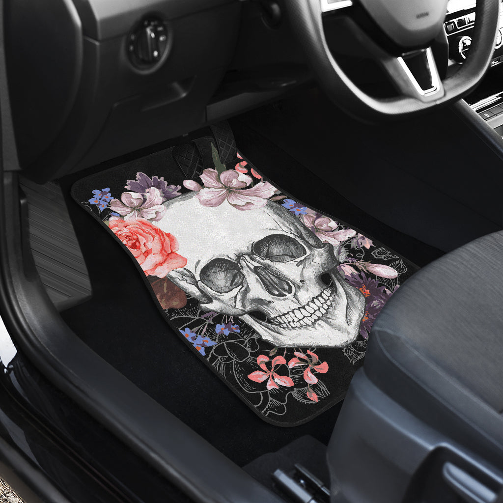 Set of 4 pcs floral rose skull car mats