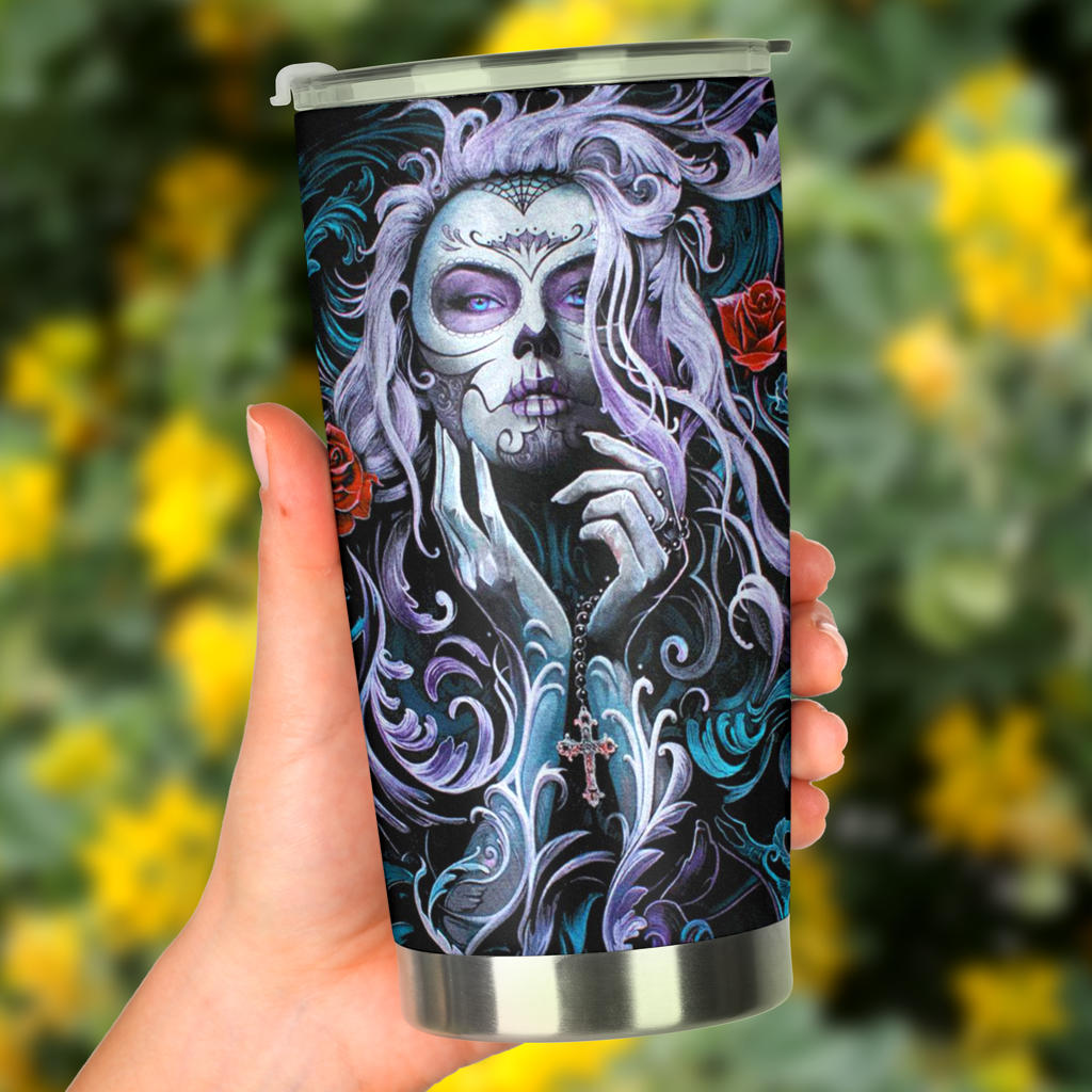Day of the dead sugar skull tumbler cup