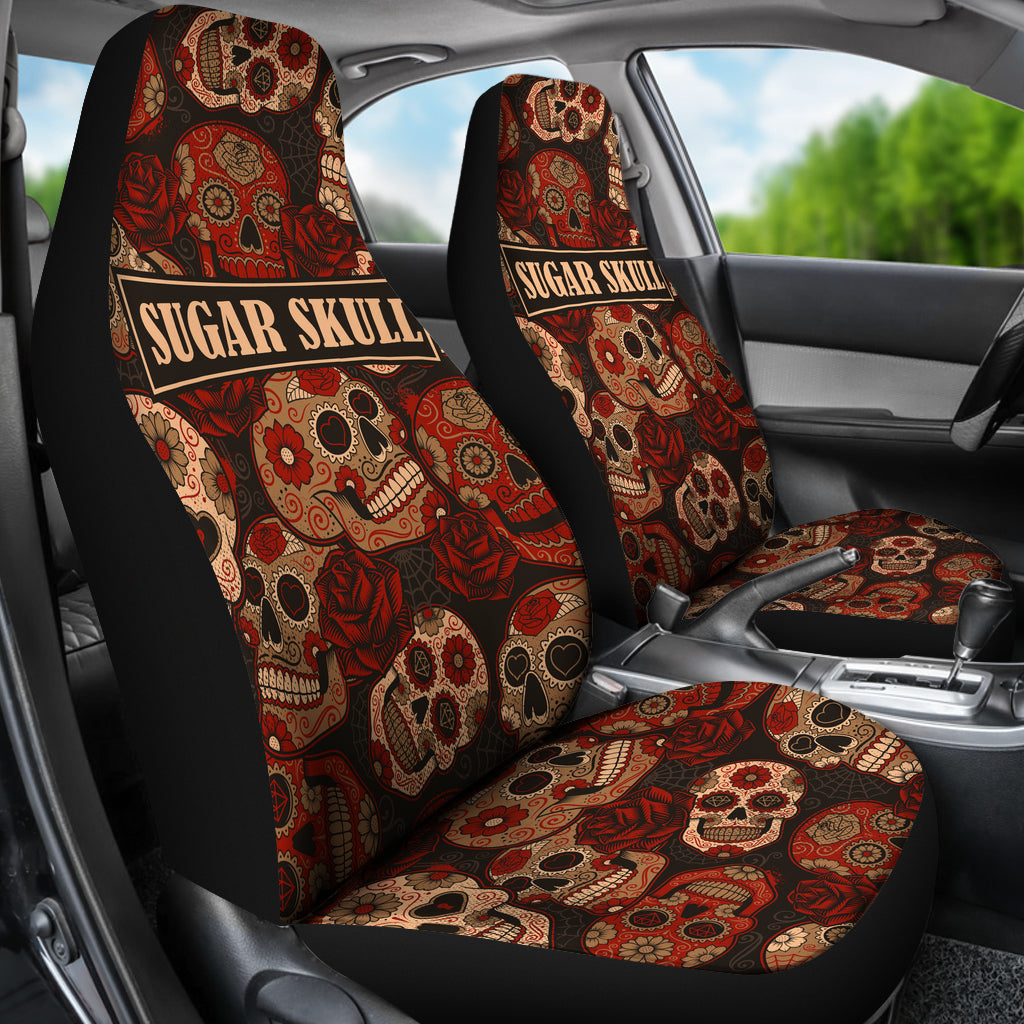 Set of 2 pcs Sugar skull car seat covers