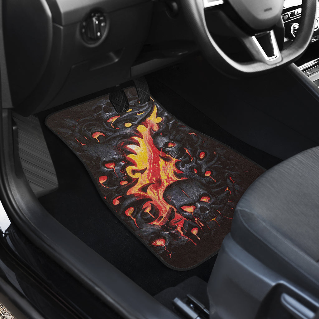 Set of 4 pcs fire flaming skull car mats