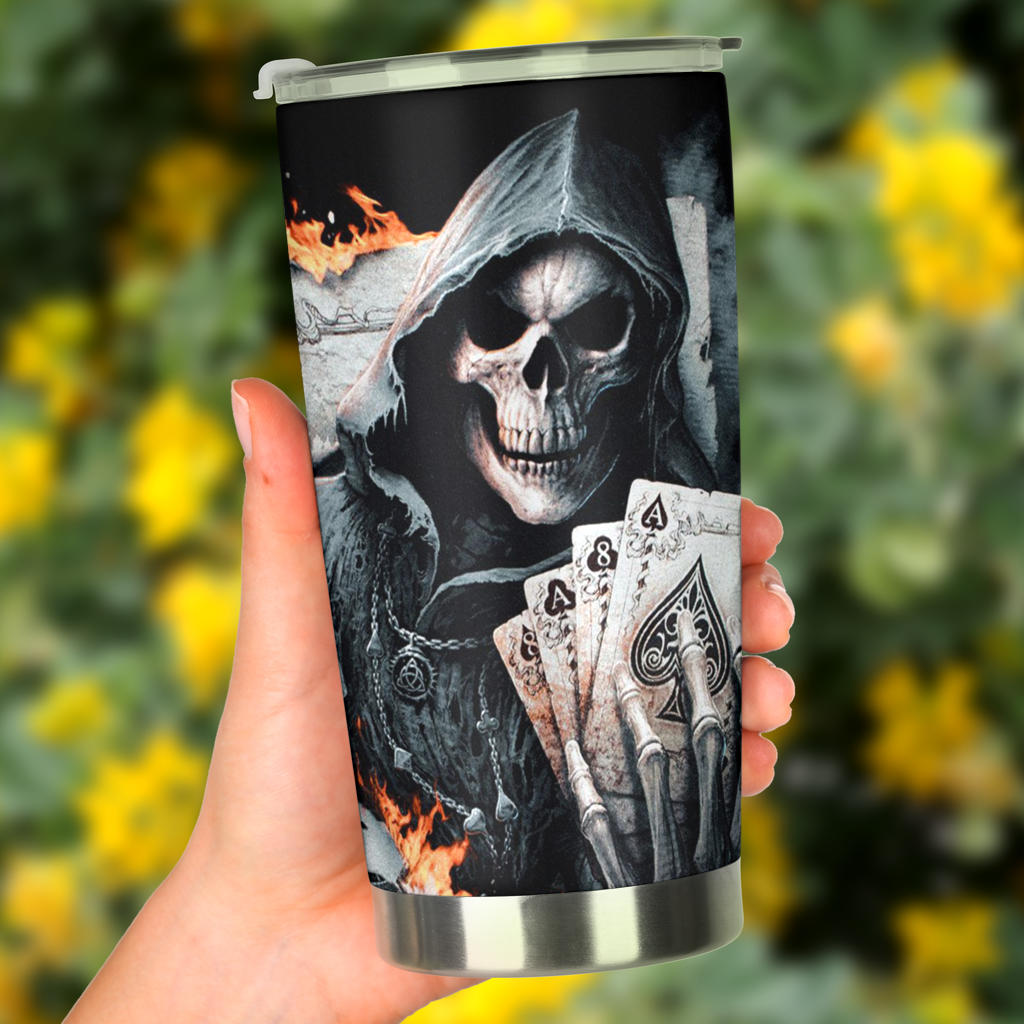 Grim reaper biker skull tumbler cup mug