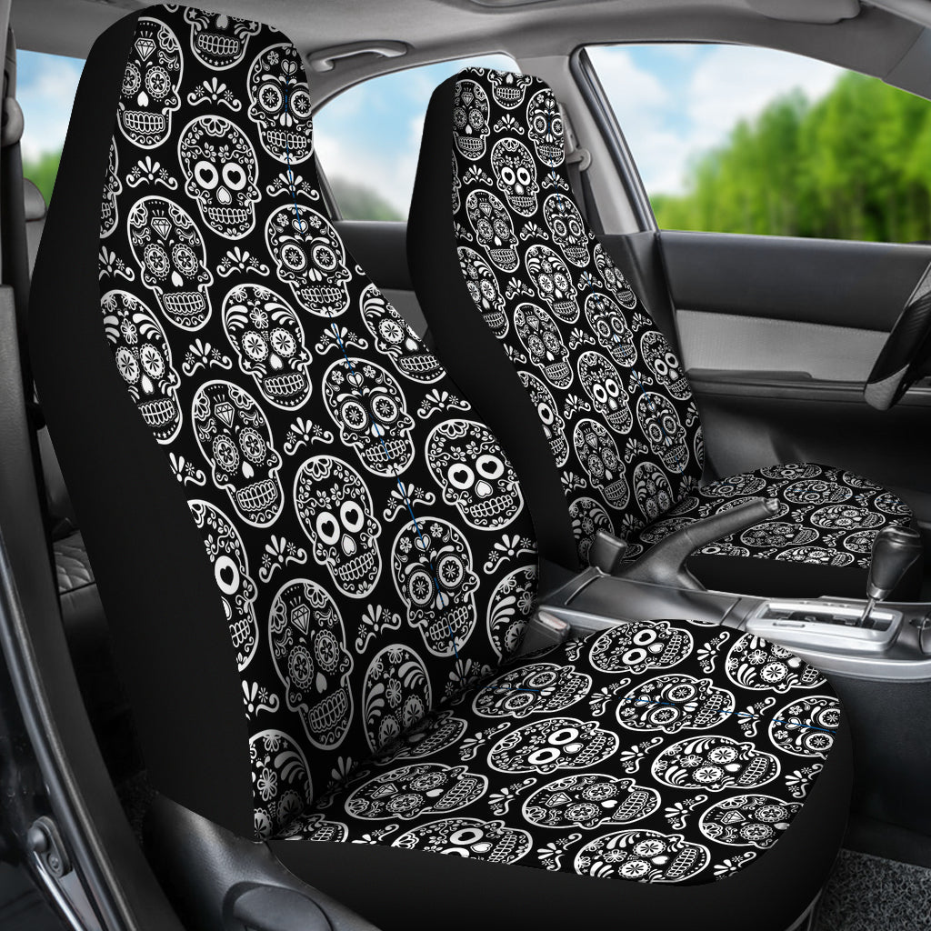 Set of 2 pcs sugar skull car seat covers