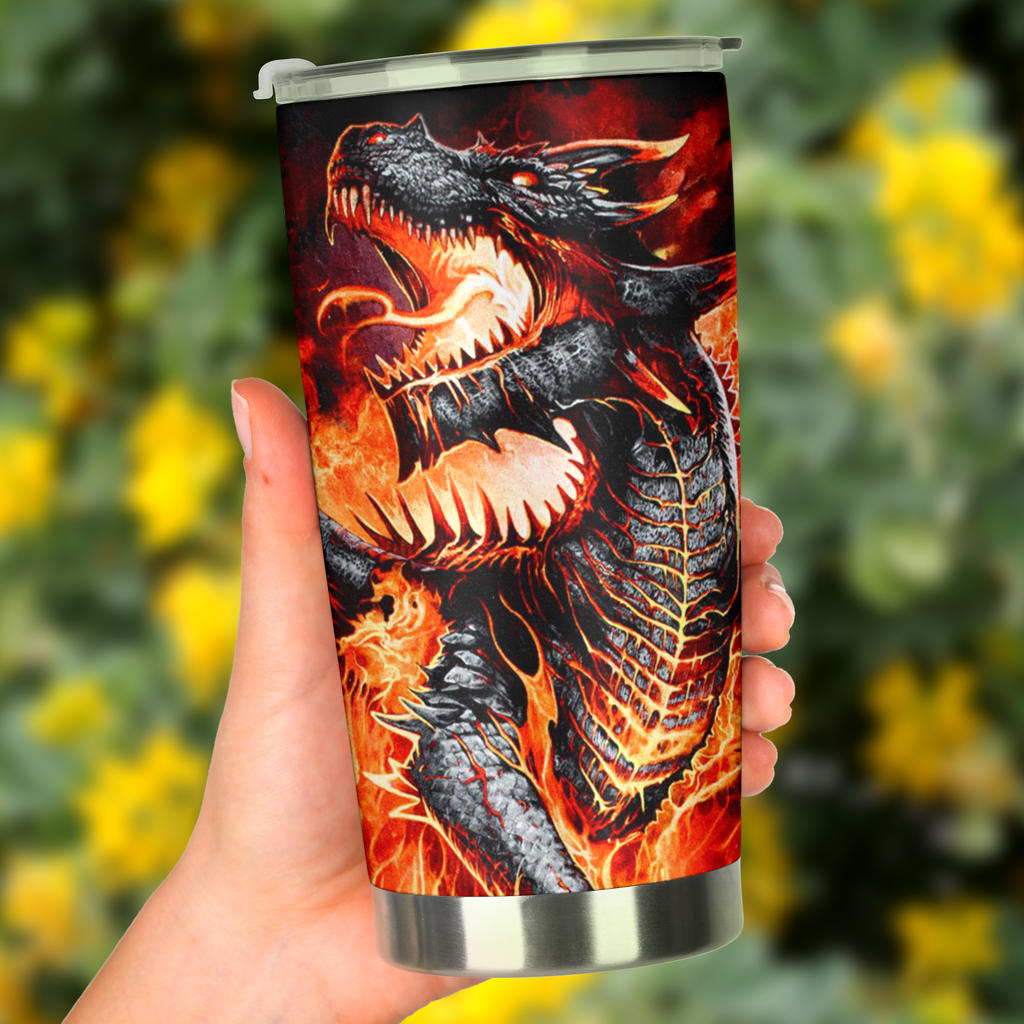 Dragon skull grim reaper tumbler travel mug