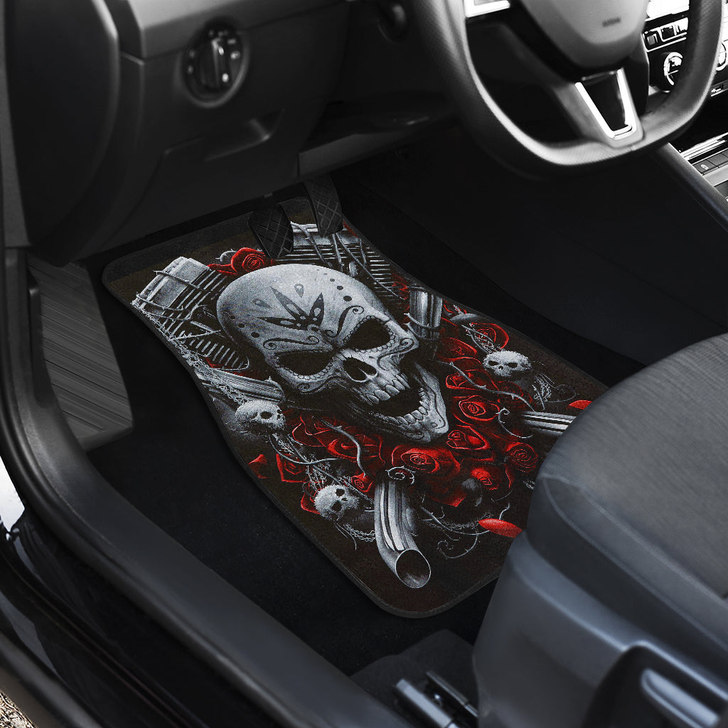 Set of 4 pcs flaming skull car mats