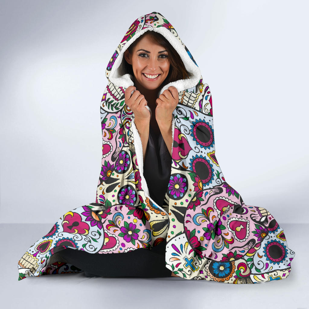 Beautiful sugar skull hoodie blanket, skull blanket