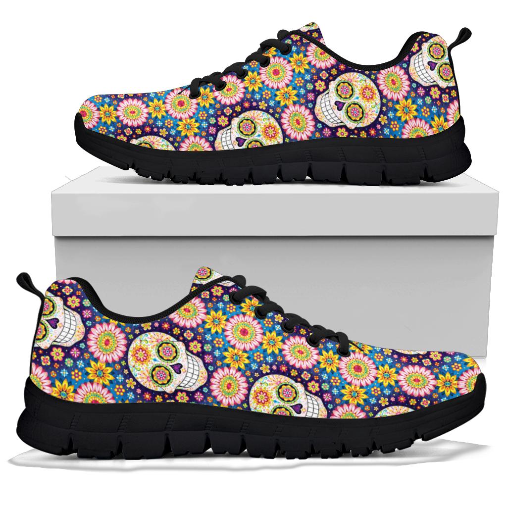 Sugar skull sneakers shoes - black