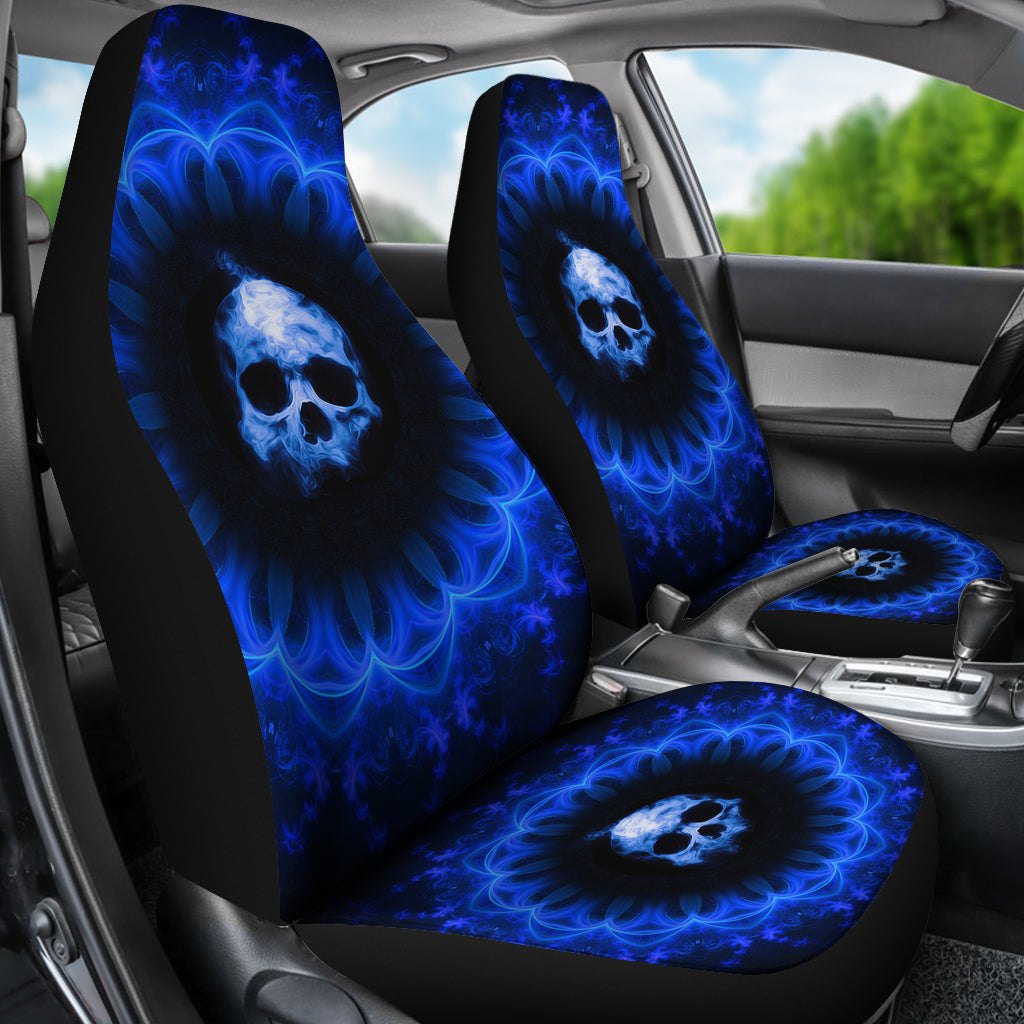 Set 2 pcs Blue Gothic skull car seat covers