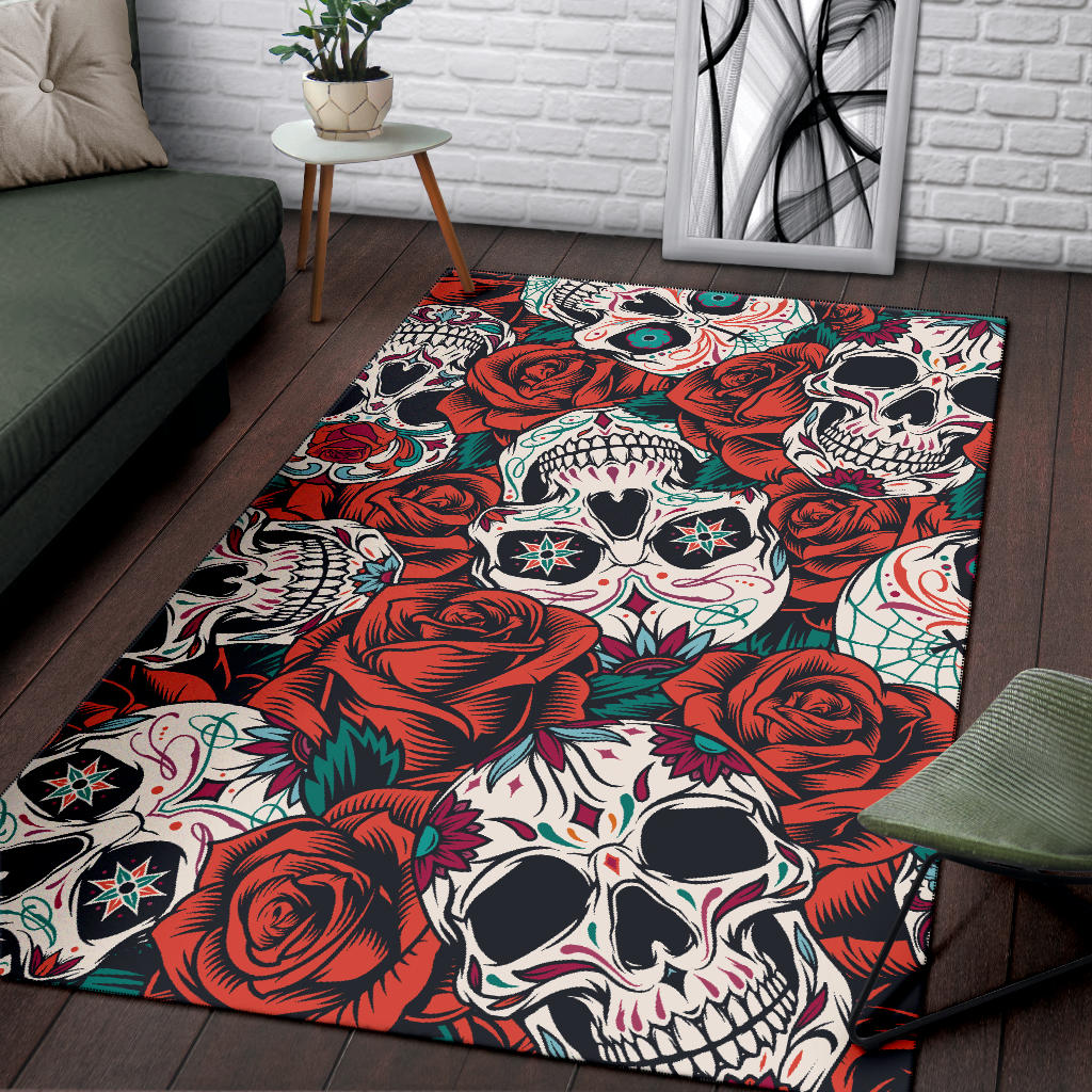 Awesome floral skull rug mat