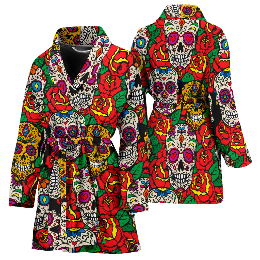 Sugar Skull Women's Bath Robe, sugar skull day of the dead skull pajamas dress