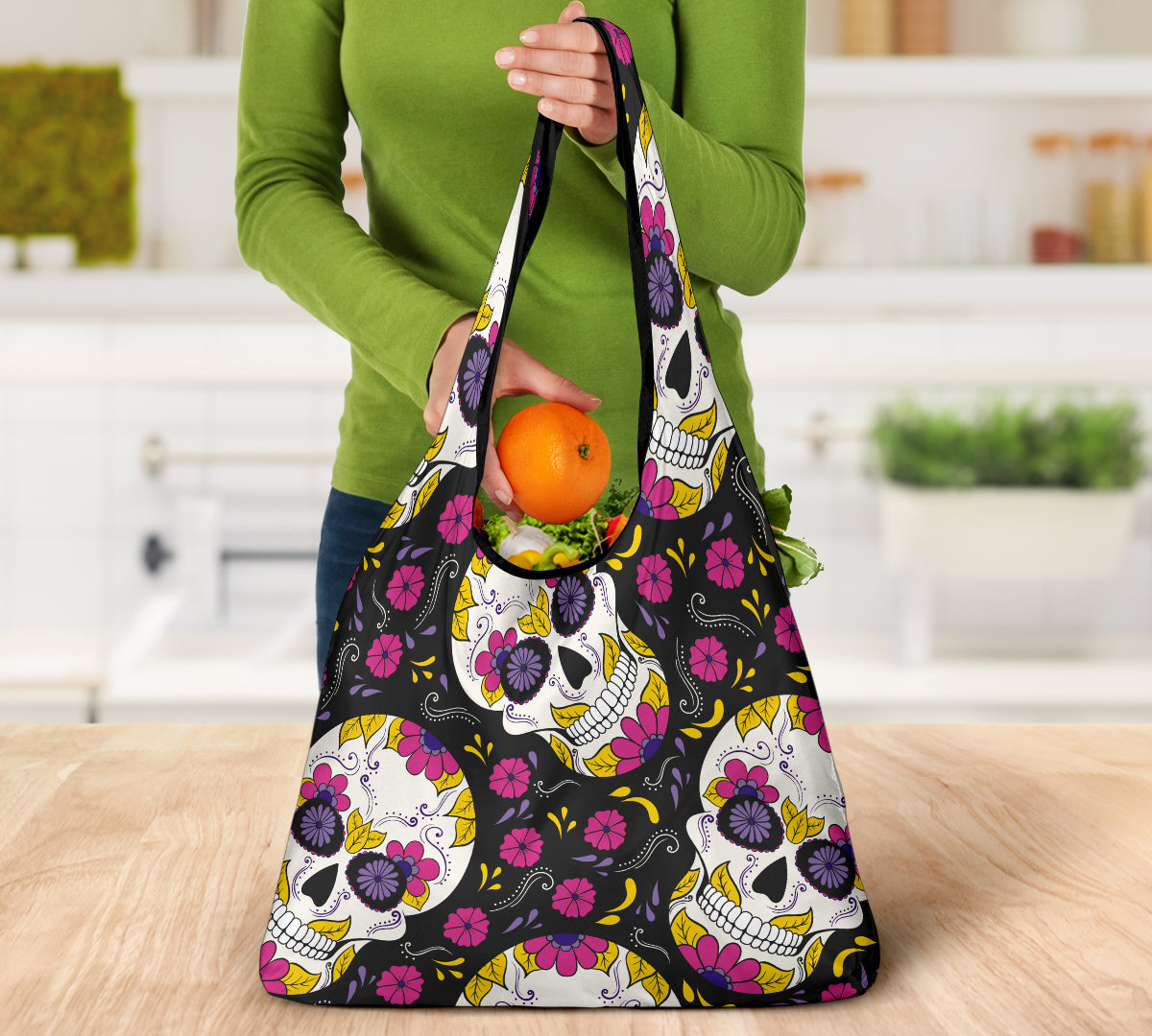 Set of 3 pcs Sugar skull grocery bags