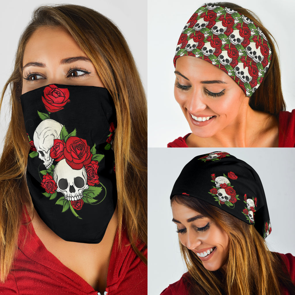 Skull Couple Roses (Black) - Bandana 3 Pack