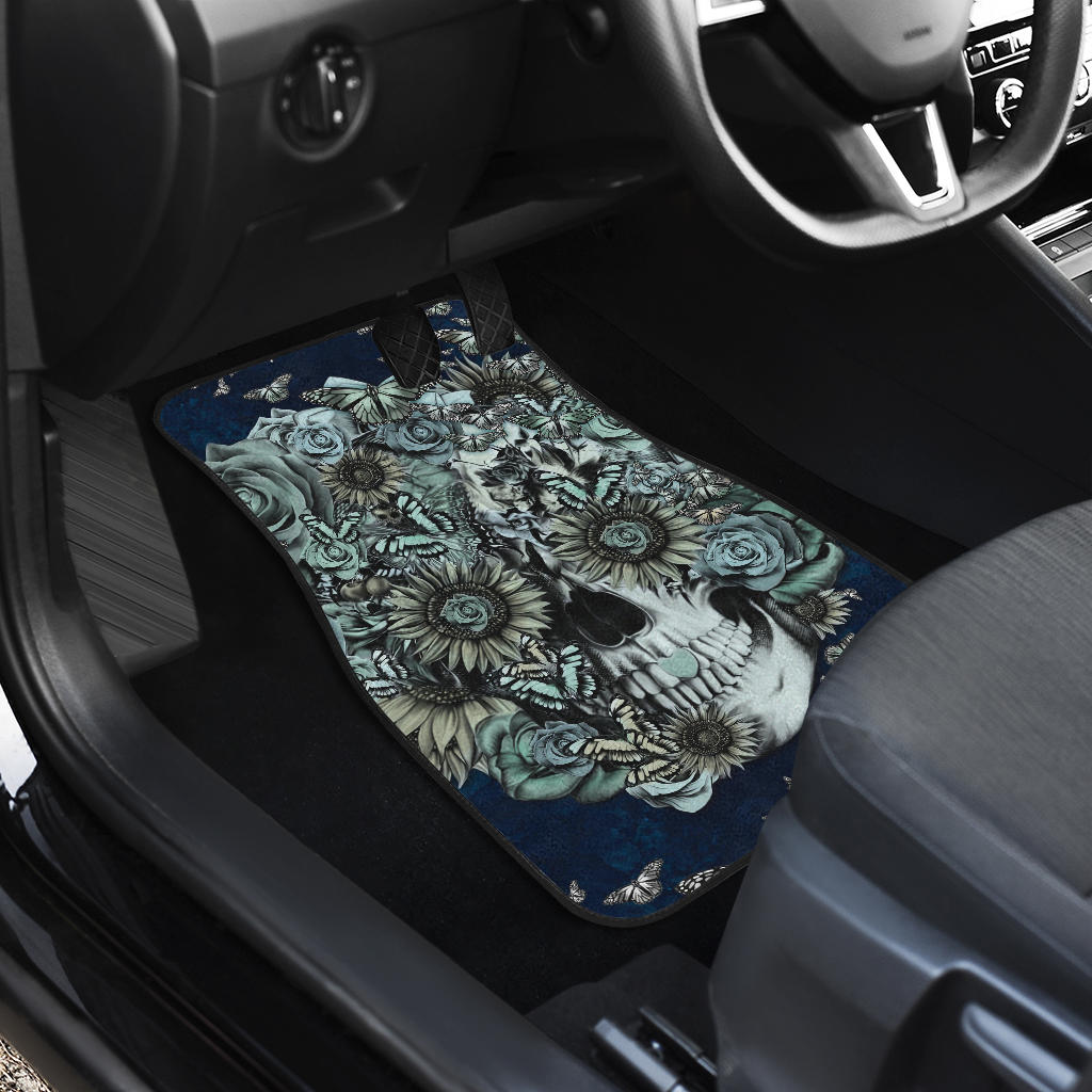 Set of 4 pcs floral sugar skull car mats