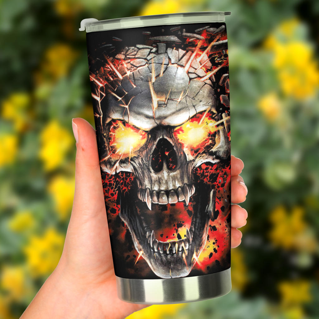 Fire skull grim reaper tumbler mug
