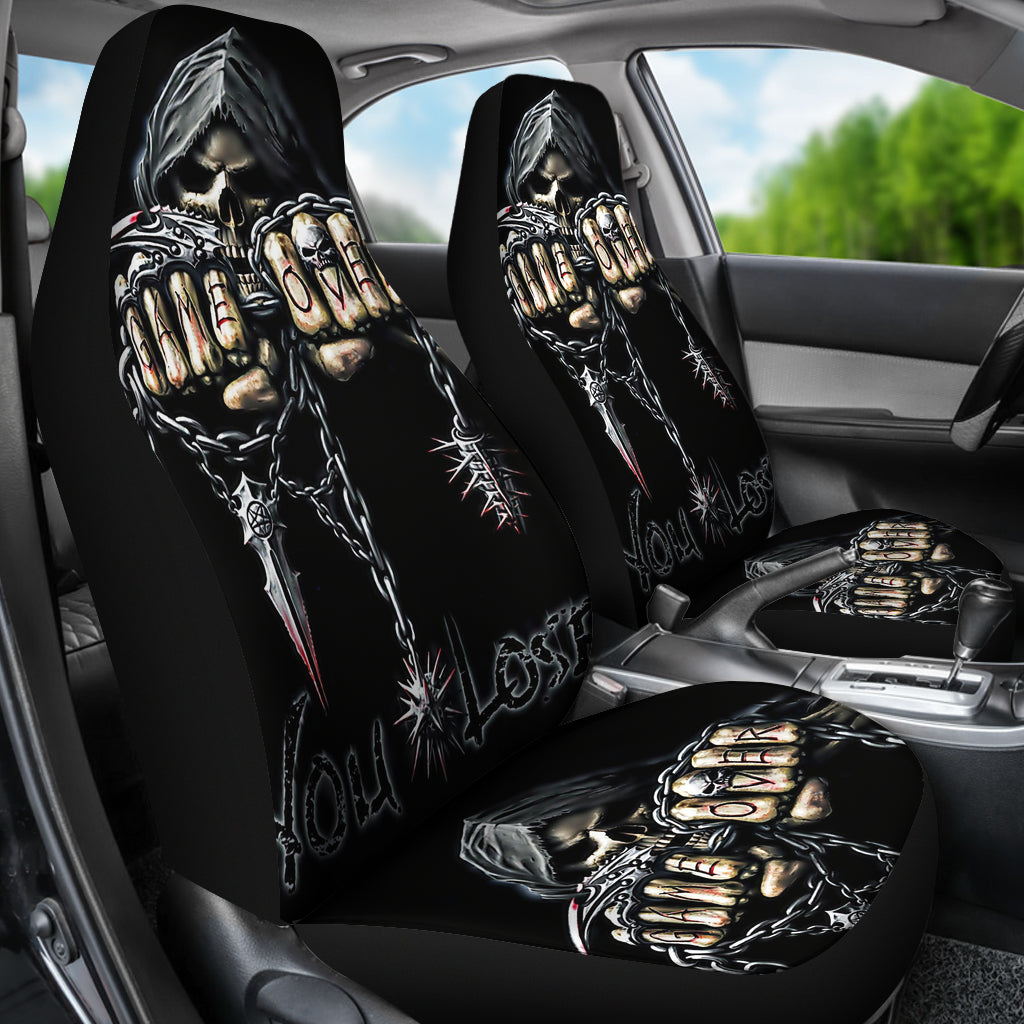 Set 2 pcs Gothic GAME OVER skull car seat covers