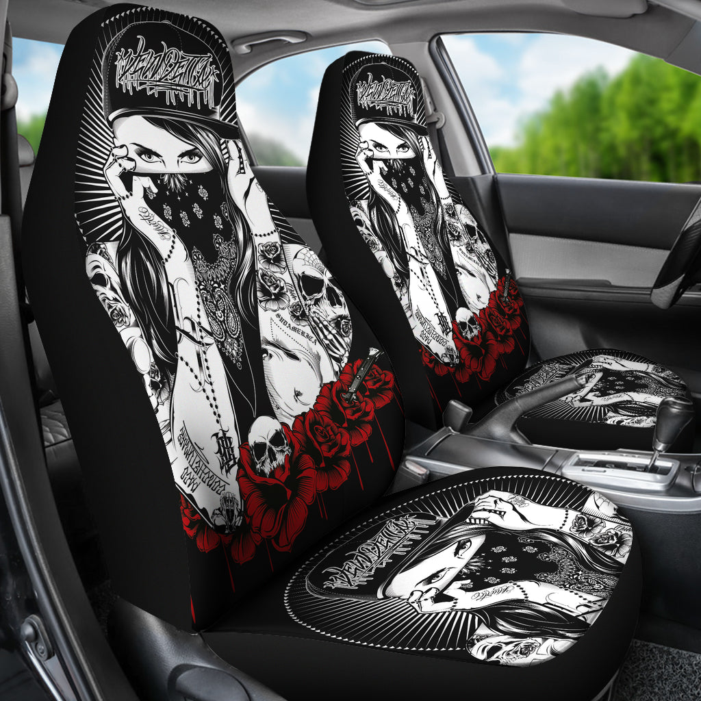Set 2 pcs Gothic skull car seat covers