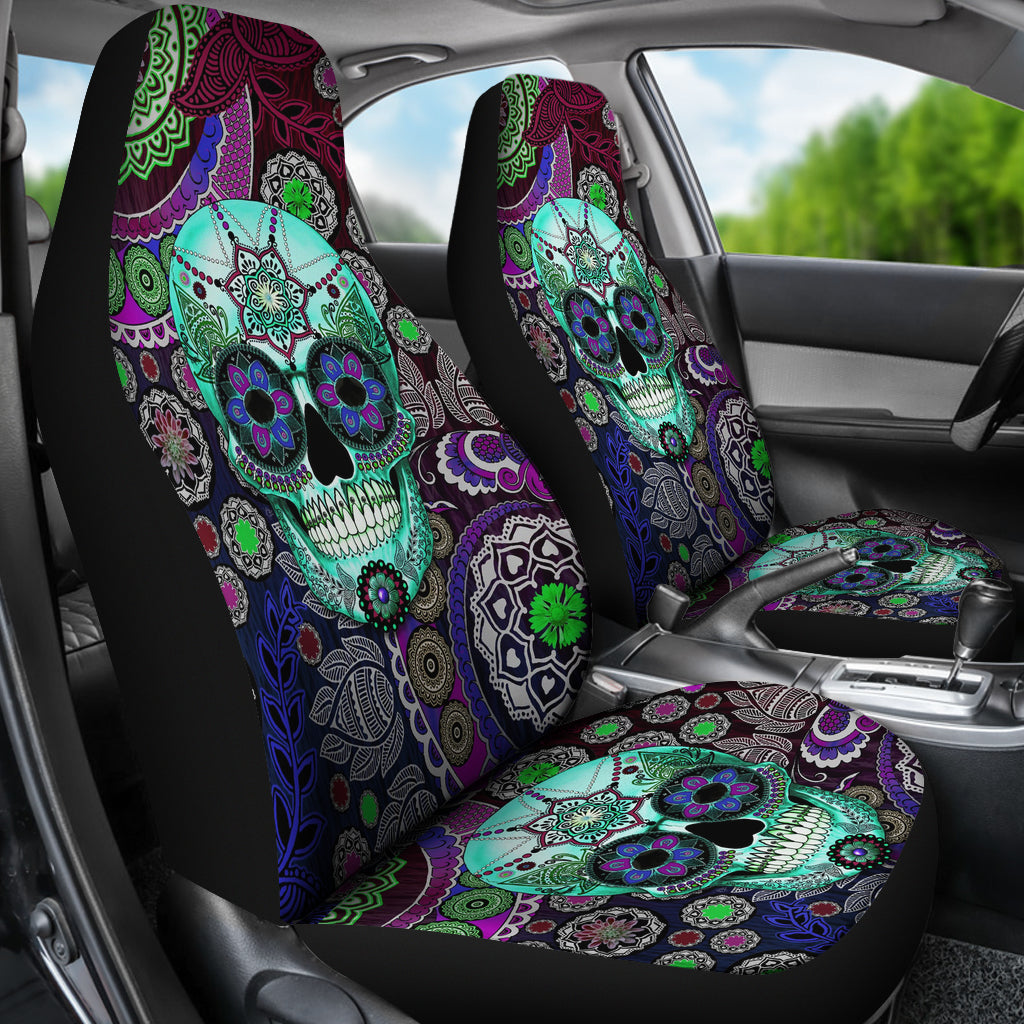 Set 2 pcs sugar skull car seat covers