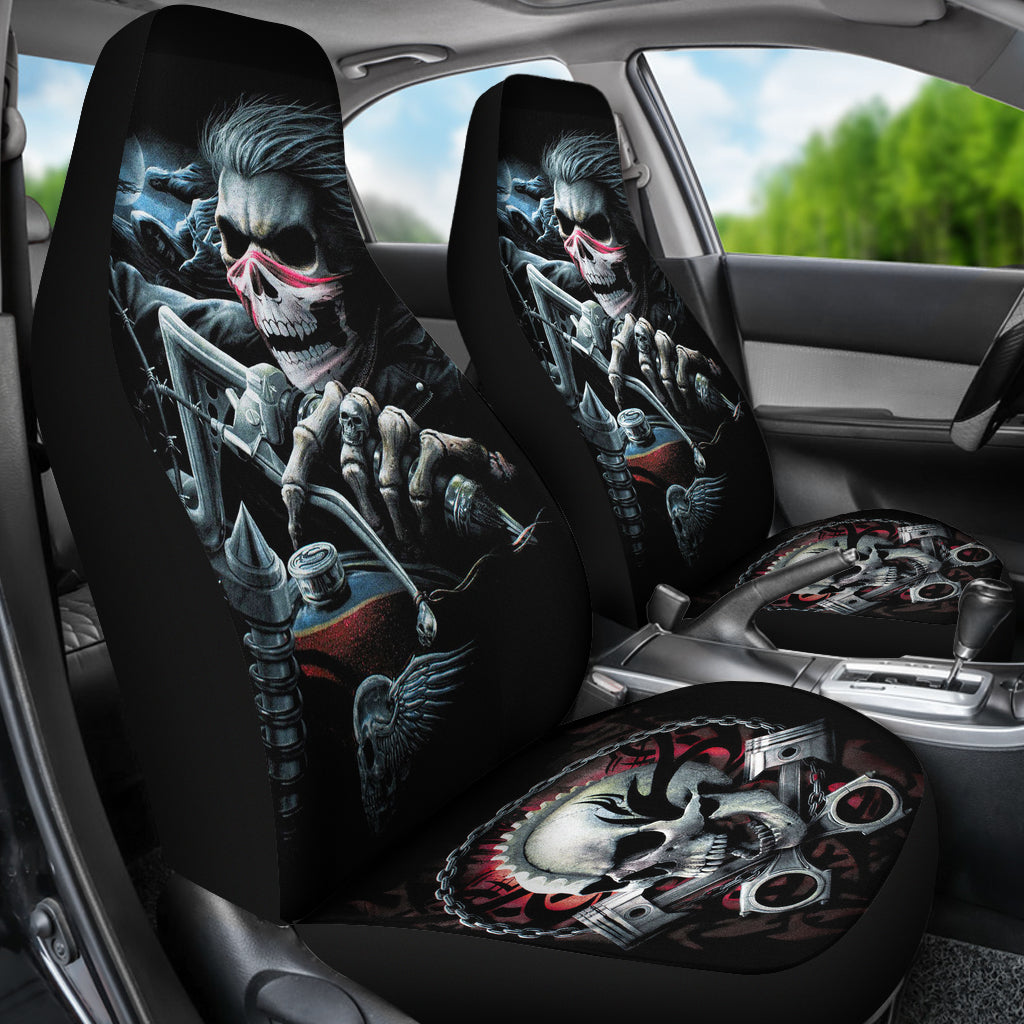 Set of 2 pcs biker skull girl car seat covers