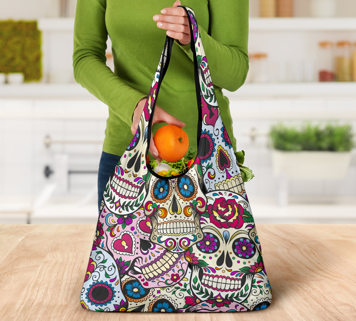 Set of 3pcs Sugar skull grocery bag