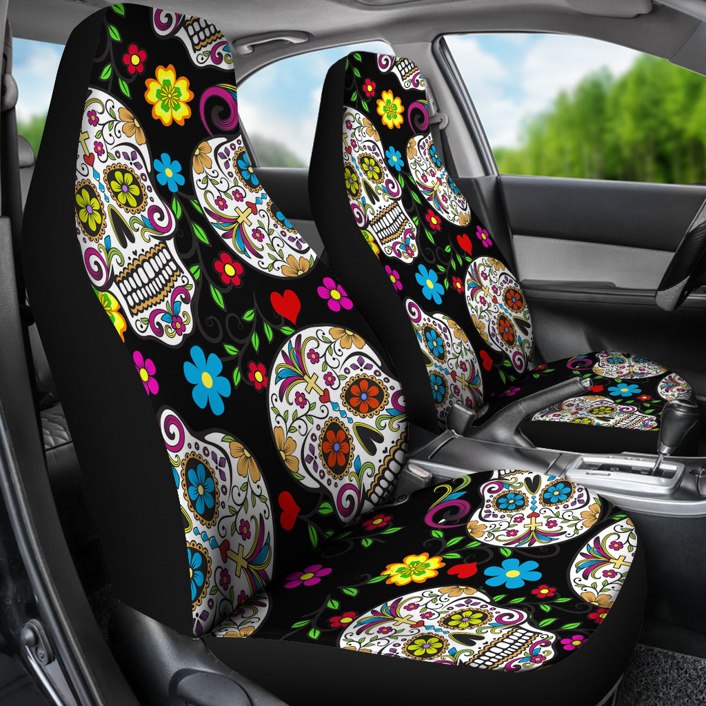 Set of 2 Beautiful sugar skull seat covers