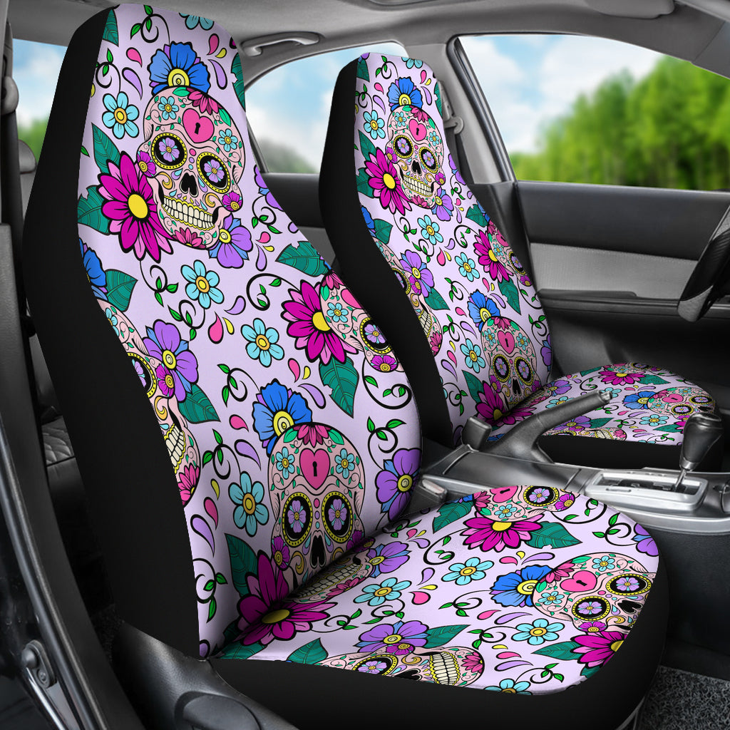 Set of 2 - Sugar Skulls - Car Seat Covers