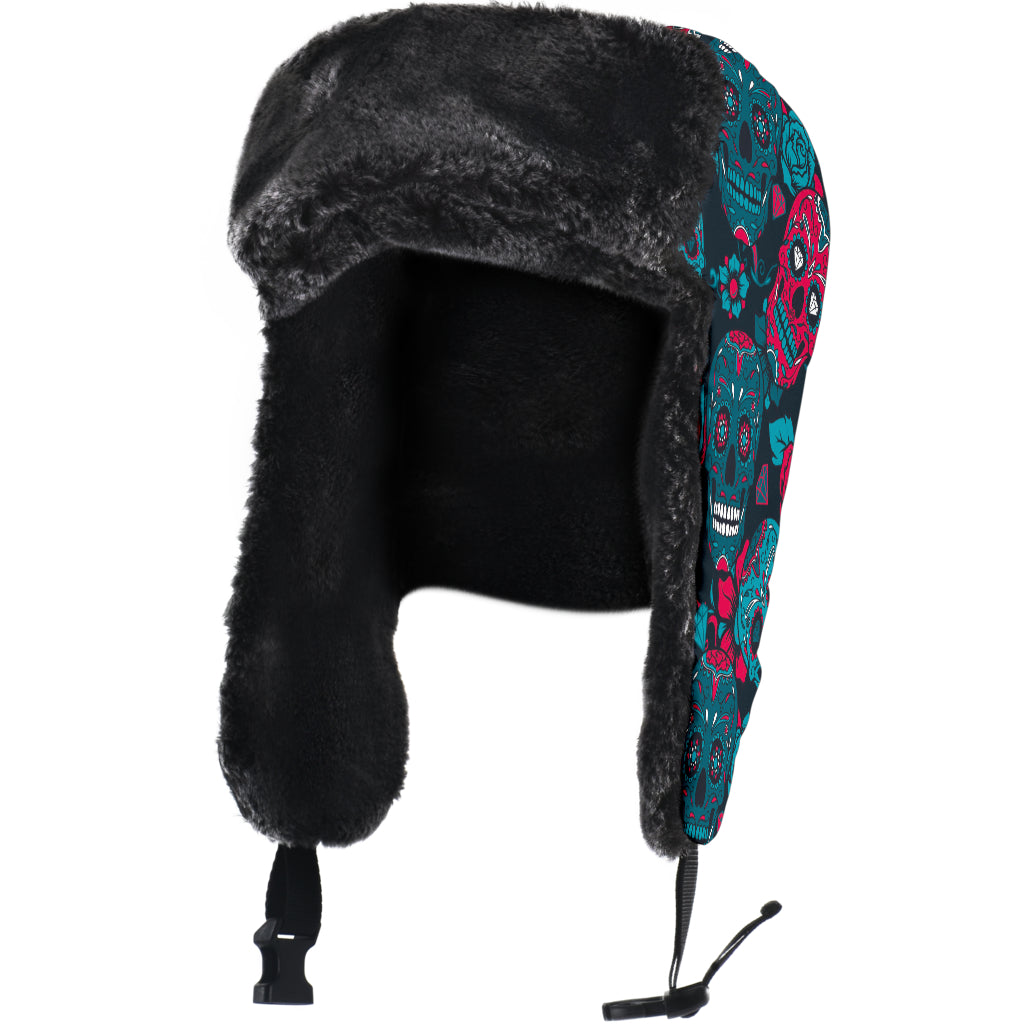 Sugar skull trapper hat