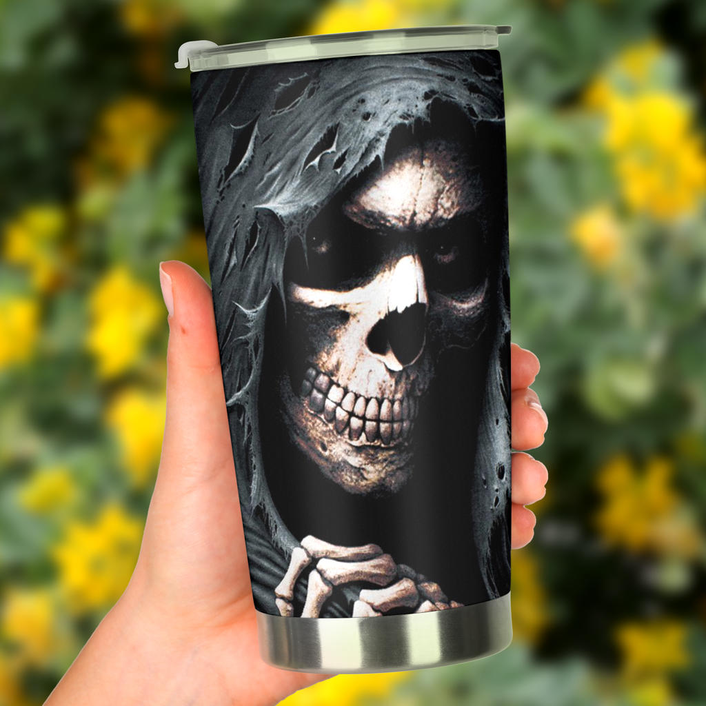 Grim reaper skeleton skull tumbler mug