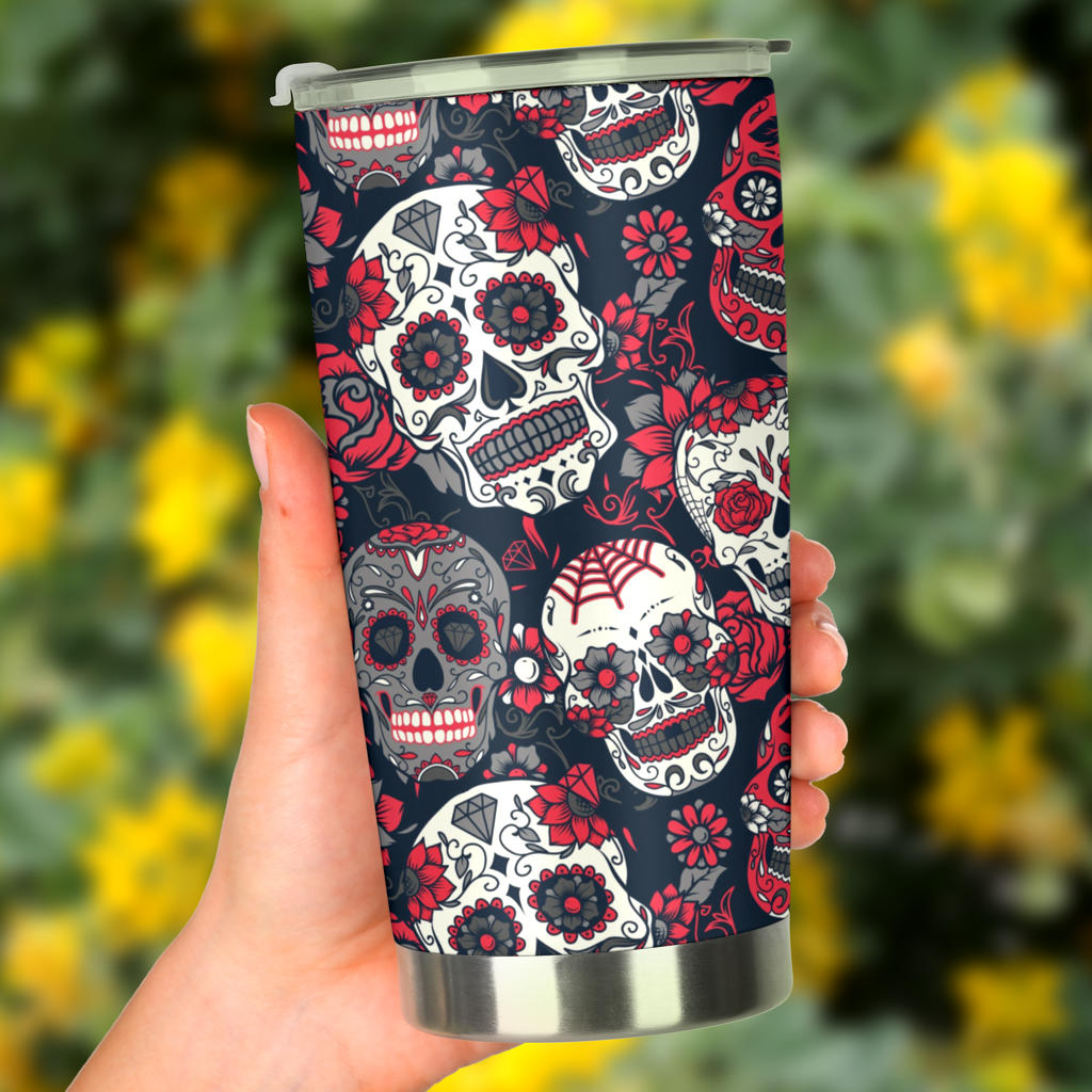Sugar skull floral tumbler mug cup