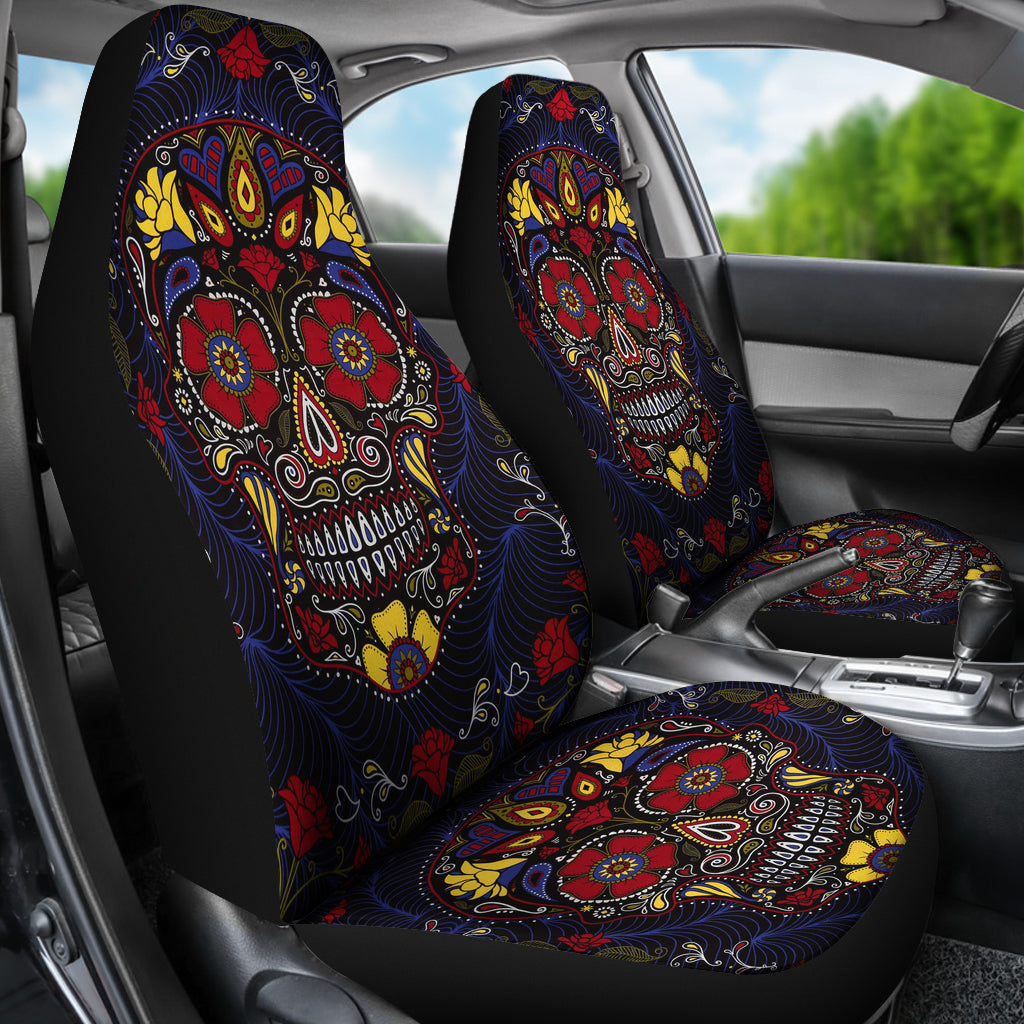 Set of 2 pcs sugar skull car seat covers