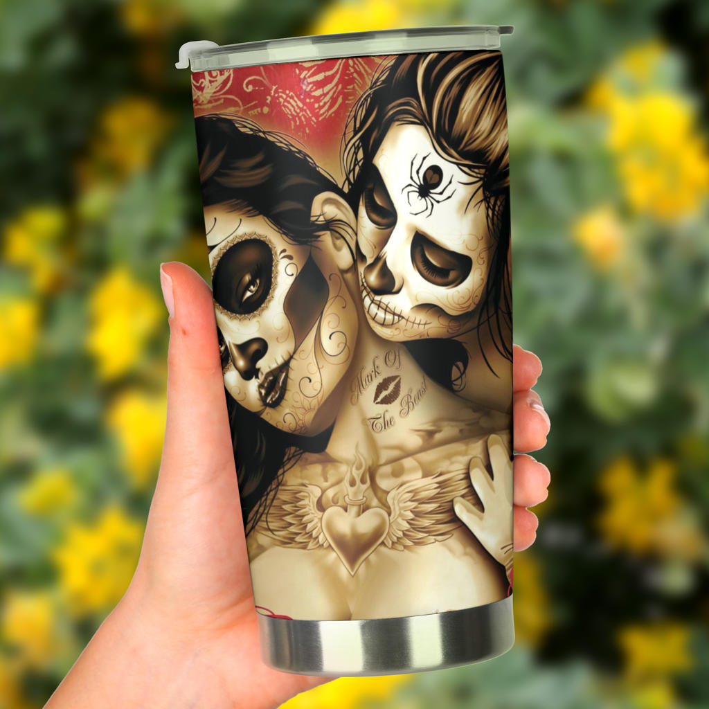 Beautiful girl sugar skull tumbler cup