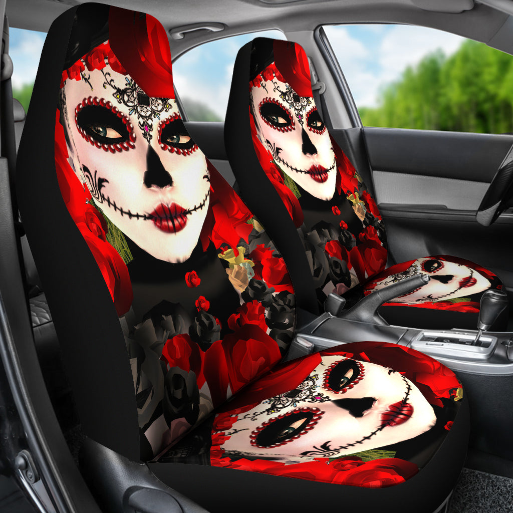 Set of 2 pcs sugar skull girl car seat covers