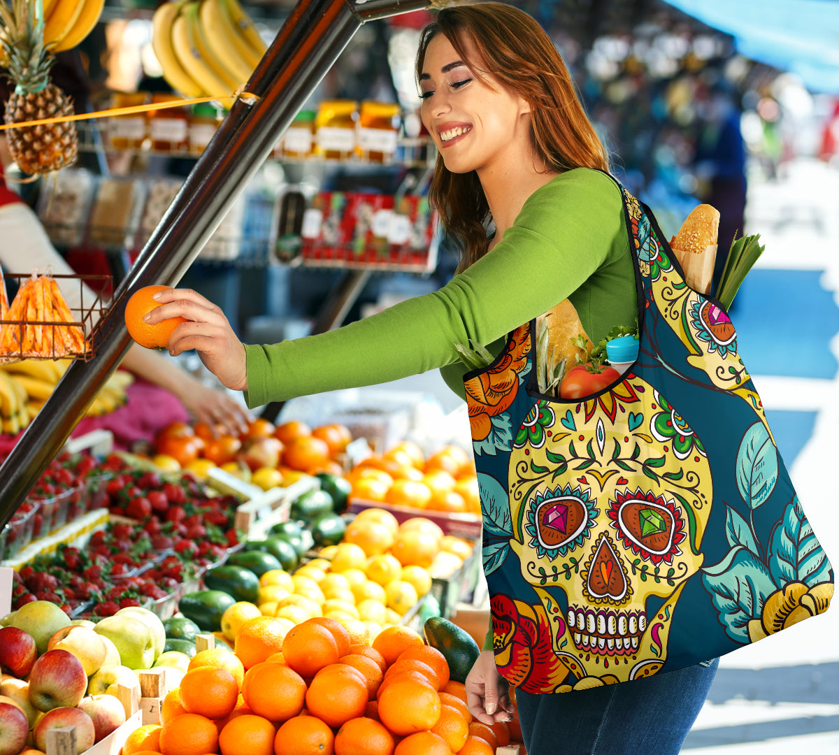 Set of 3pcs Sugar skull Day of the dead grocery bags