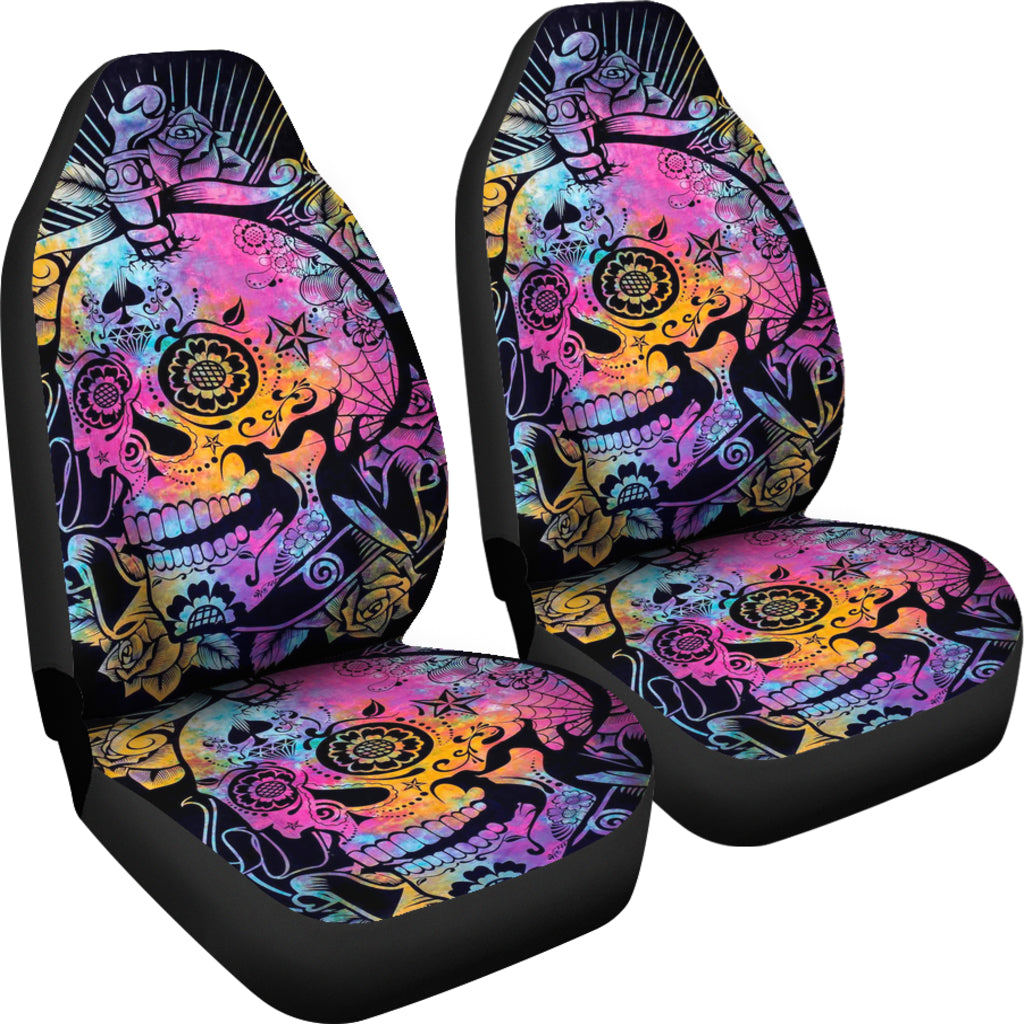 Set of 2 pcs sugar skull car seat covers