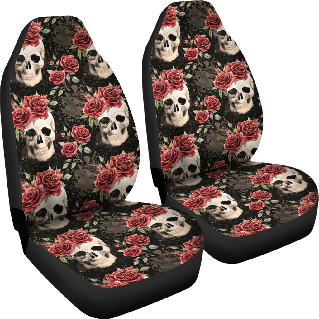 Set 2 pcs Floral sugar skull day of the dead skull car seat covers