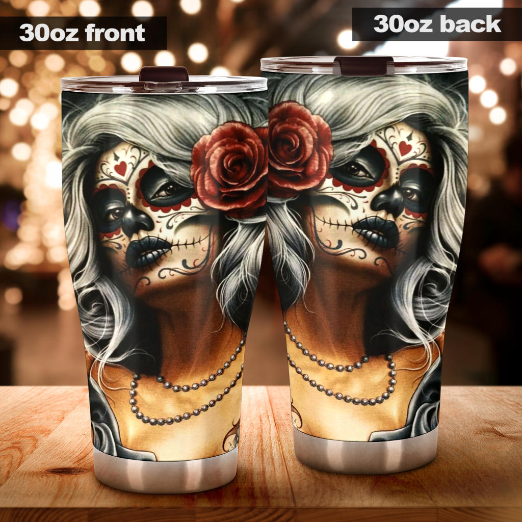 Sugar skull beautiful girl tumbler cup