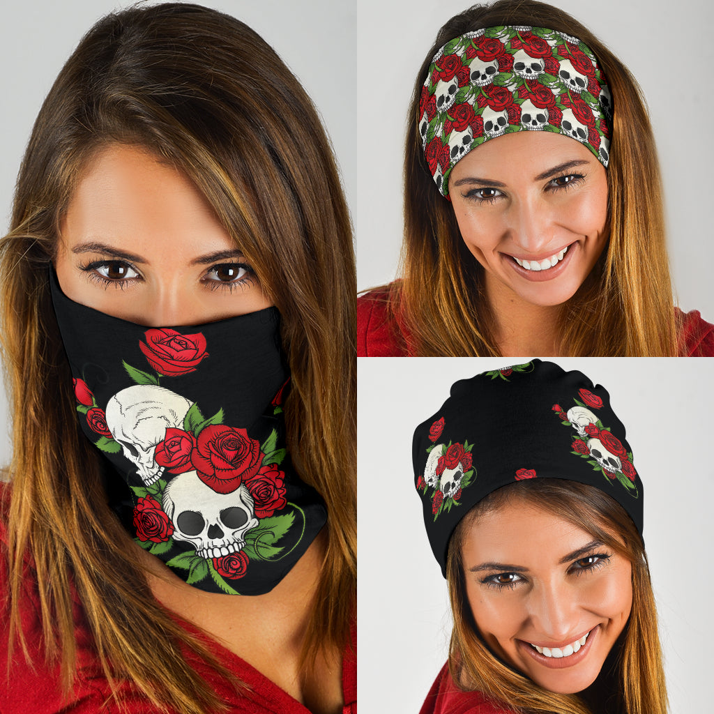 Skull Couple Roses (Black) - Bandana 3 Pack