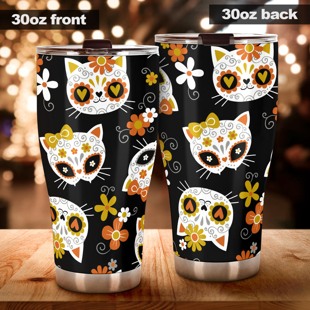 Cat sugar skull tumbler