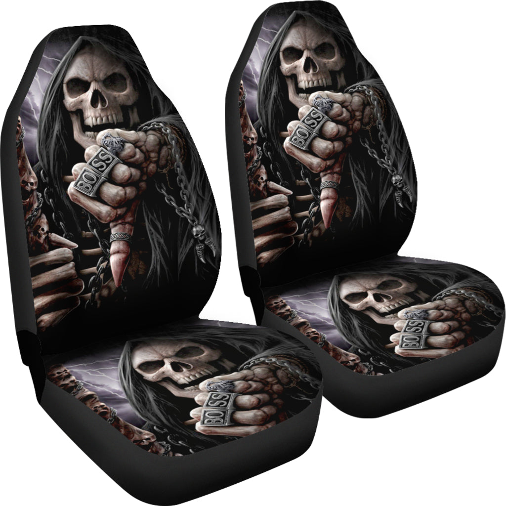 Set 2 pcs Boss skull car seat covers