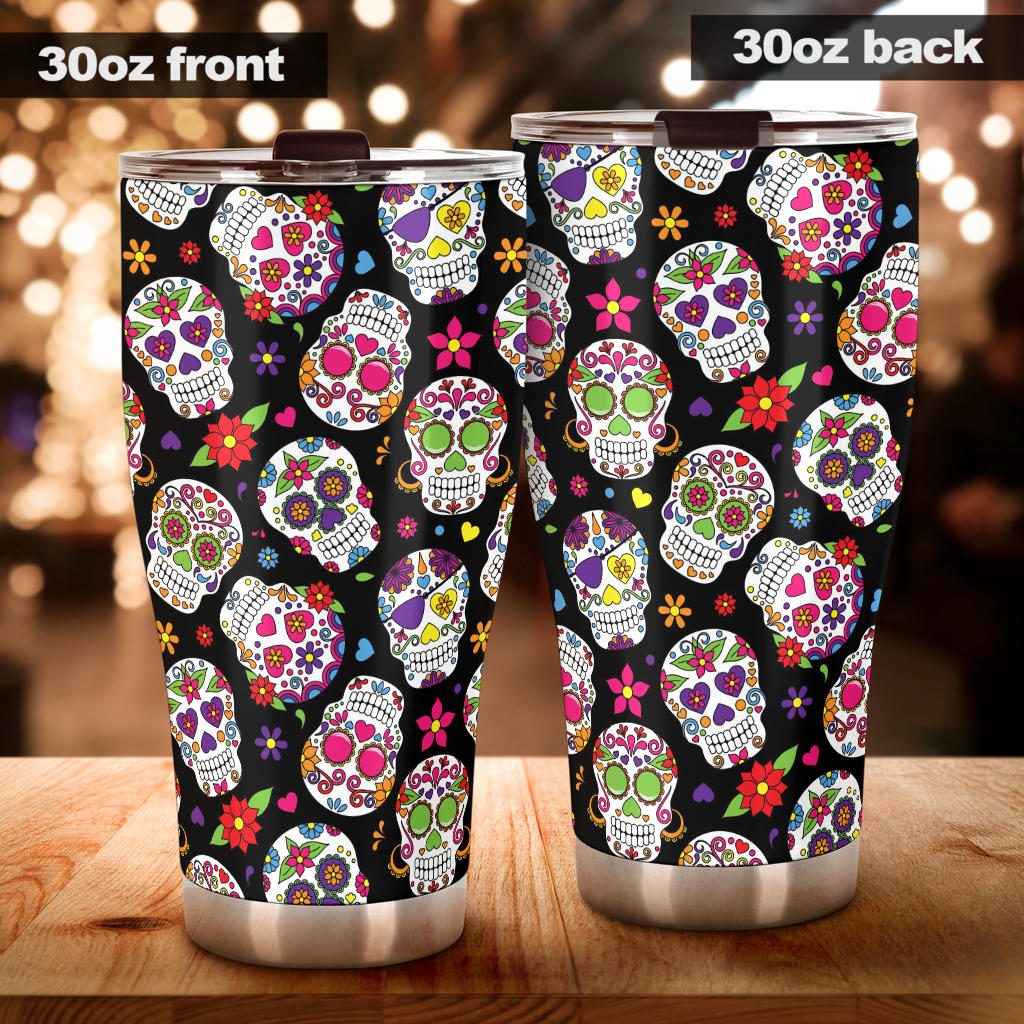 Mexican skull tumbler cup mug, mexico freezer Mug, candy skull freezer Mug, sugar skull girl freezer Mug, day of the dead cup